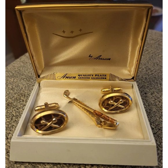 Anson Accessories Vintage Mens 95s Anson Cufflink Tie Clip Set
